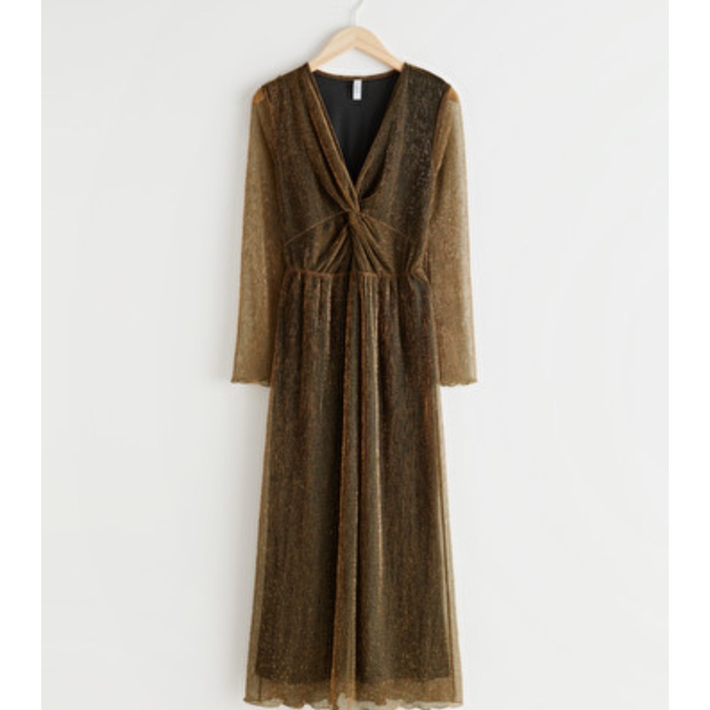 & other stories metallic gold dress
